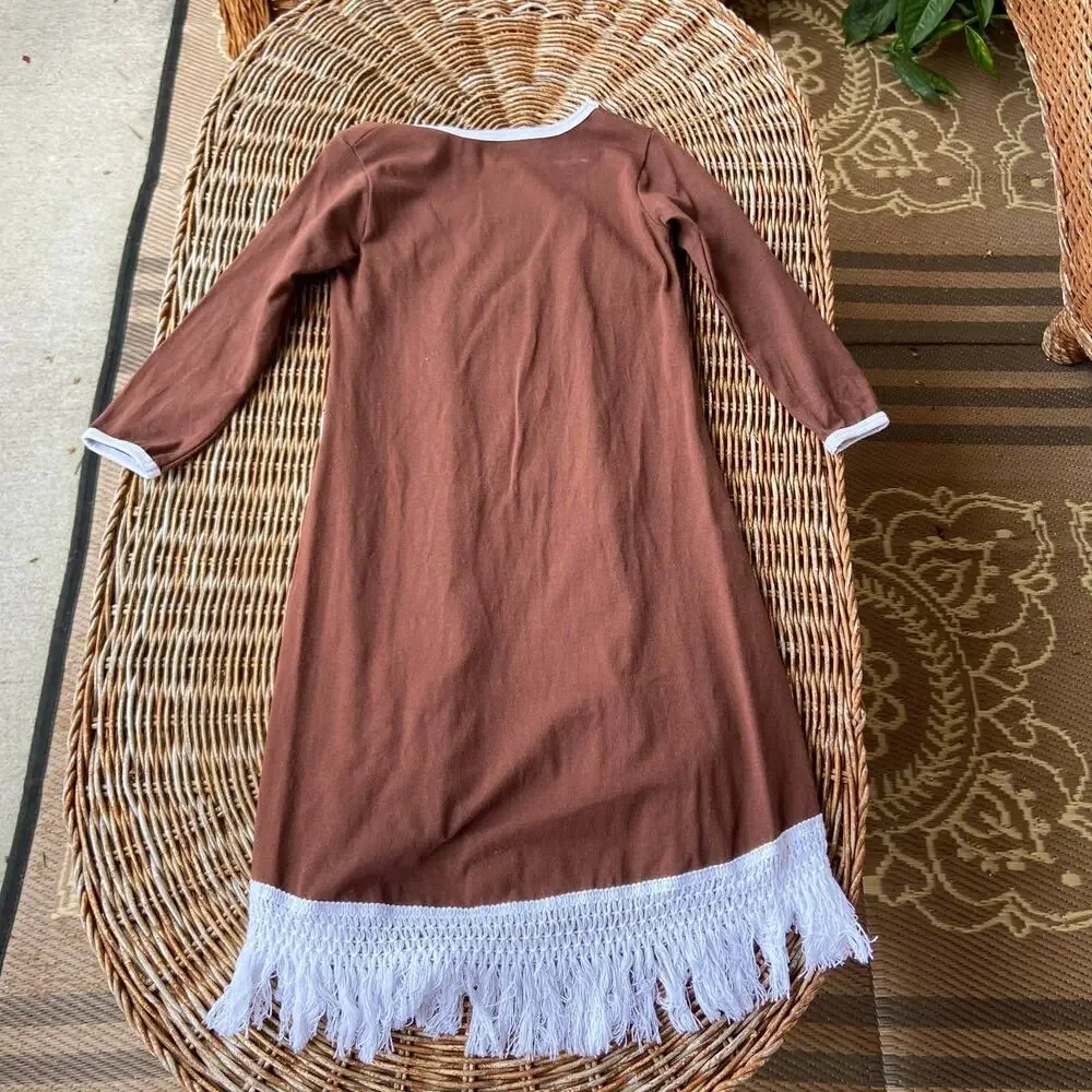 Girls Football Print Fringe Dress Size L 4 5 Season‎ Tailgate Party Brown White